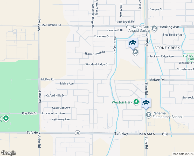 map of restaurants, bars, coffee shops, grocery stores, and more near 5700 Maine Avenue in Bakersfield