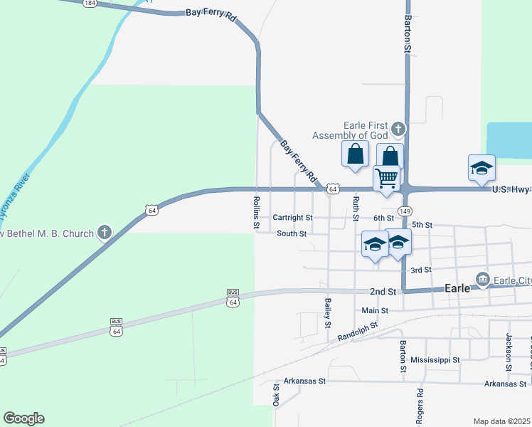 map of restaurants, bars, coffee shops, grocery stores, and more near 1900 Cartwright Street in Earle
