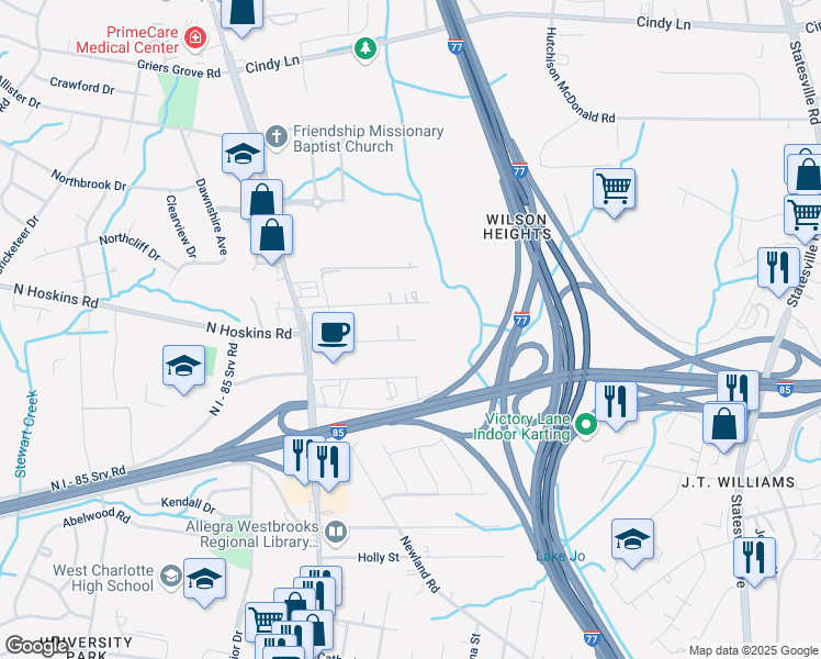 map of restaurants, bars, coffee shops, grocery stores, and more near 2006 A Avenue in Charlotte