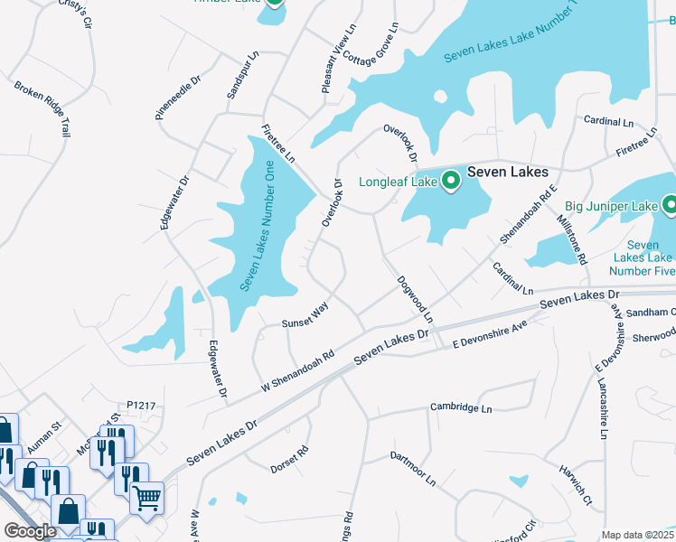map of restaurants, bars, coffee shops, grocery stores, and more near in Pinehurst