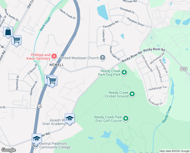 map of restaurants, bars, coffee shops, grocery stores, and more near 8729 Grier Road in Charlotte