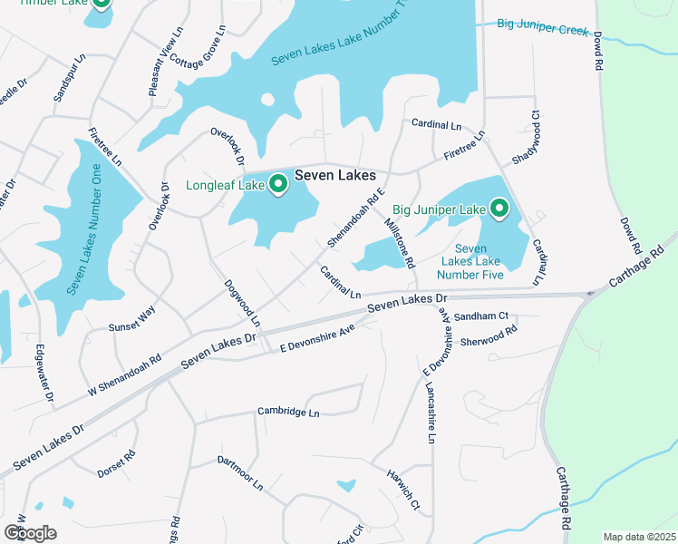 map of restaurants, bars, coffee shops, grocery stores, and more near 180 Cardinal Lane in Seven Lakes