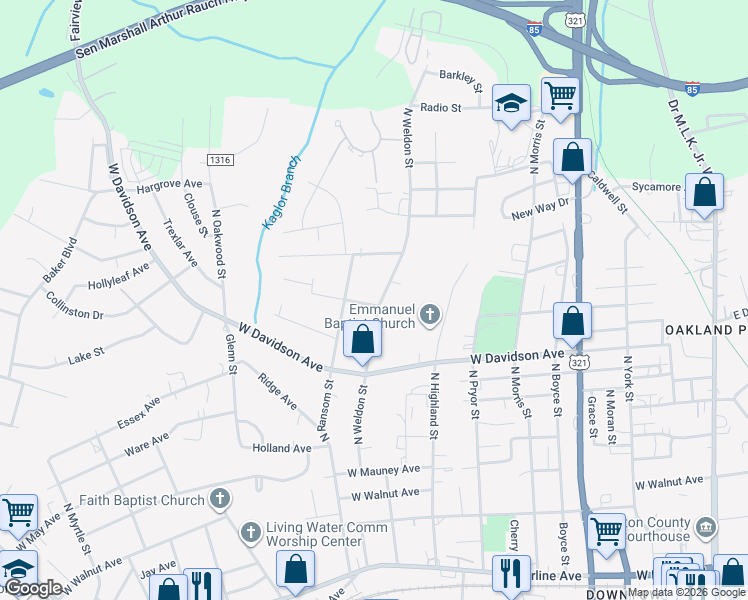map of restaurants, bars, coffee shops, grocery stores, and more near 909 North Weldon Street in Gastonia