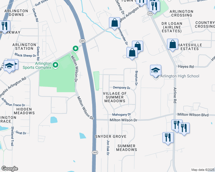 map of restaurants, bars, coffee shops, grocery stores, and more near 5451 Evening Mist Drive in Arlington