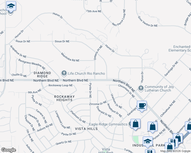 map of restaurants, bars, coffee shops, grocery stores, and more near 1024 Ontario Place Northeast in Rio Rancho