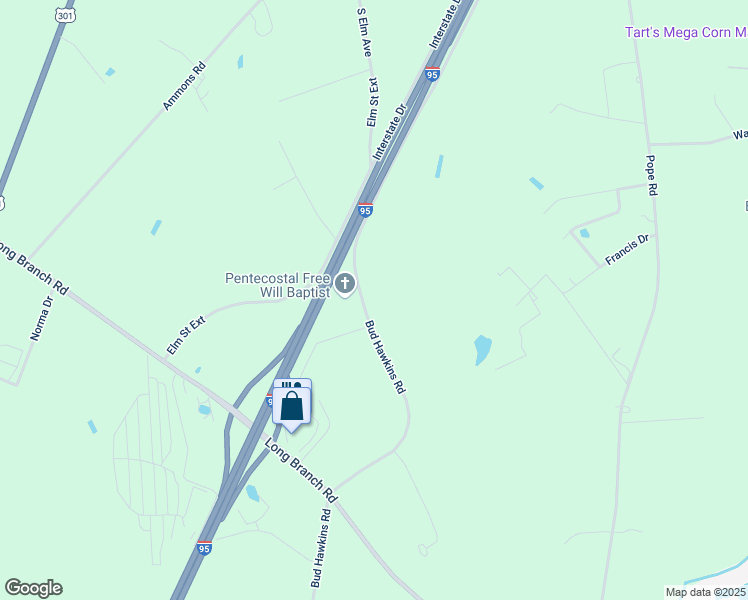 map of restaurants, bars, coffee shops, grocery stores, and more near 1203 Bud Hawkins Road in Dunn