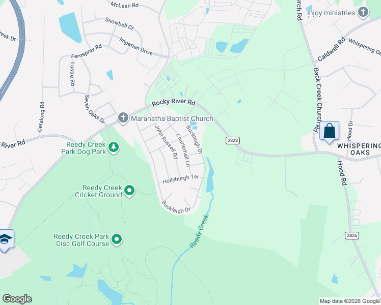 map of restaurants, bars, coffee shops, grocery stores, and more near 3613 Charterhall Lane in Charlotte