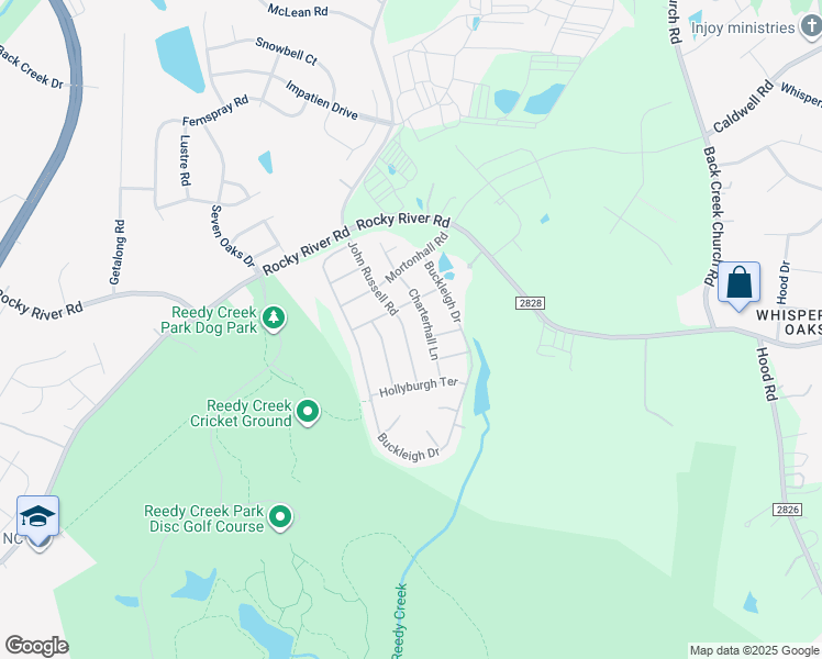 map of restaurants, bars, coffee shops, grocery stores, and more near 3613 Charterhall Lane in Charlotte