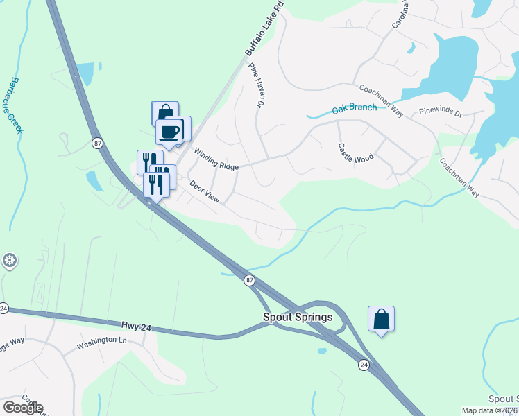 map of restaurants, bars, coffee shops, grocery stores, and more near 99 Bone Oak in Sanford