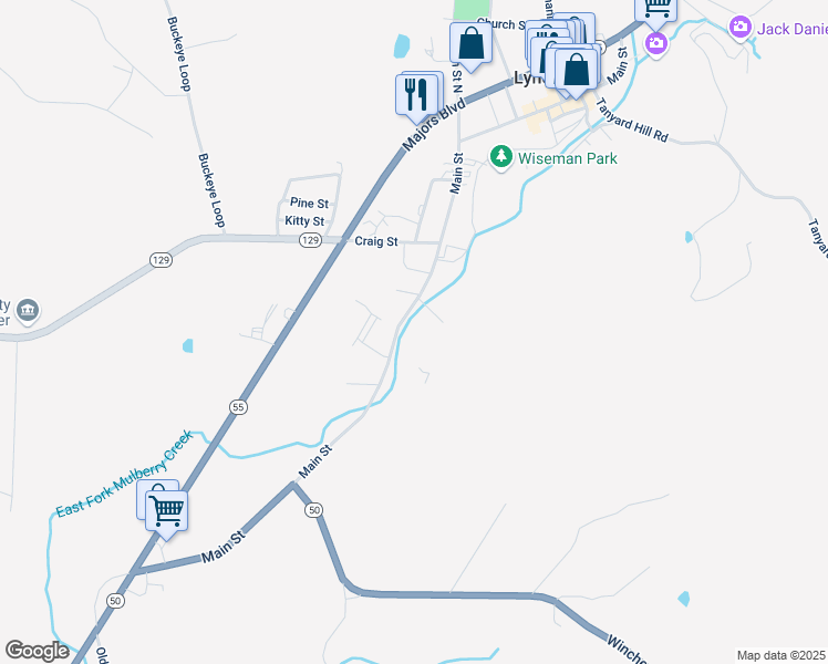 map of restaurants, bars, coffee shops, grocery stores, and more near 815-975 Main Street in Lynchburg