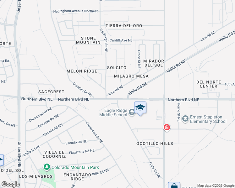 map of restaurants, bars, coffee shops, grocery stores, and more near 1094 Picton Street Northeast in Rio Rancho