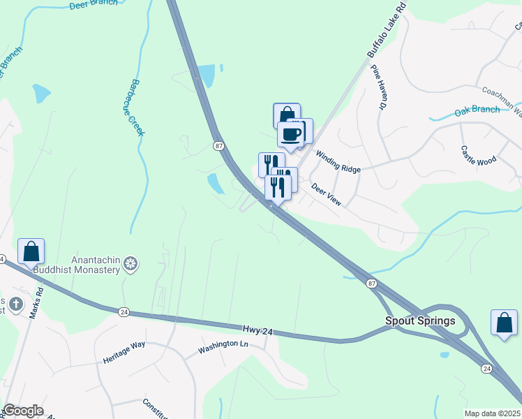 map of restaurants, bars, coffee shops, grocery stores, and more near 2474 North Carolina 87 in Cameron