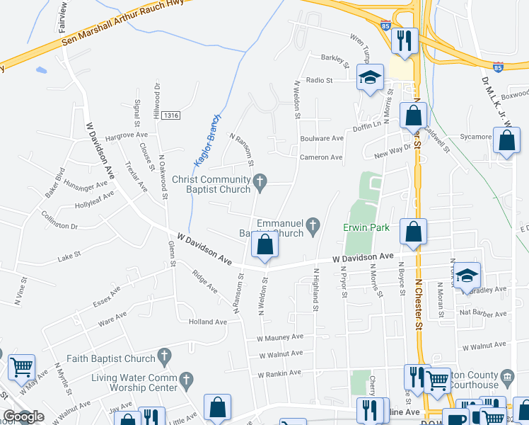 map of restaurants, bars, coffee shops, grocery stores, and more near 918 Cleveland Avenue in Gastonia