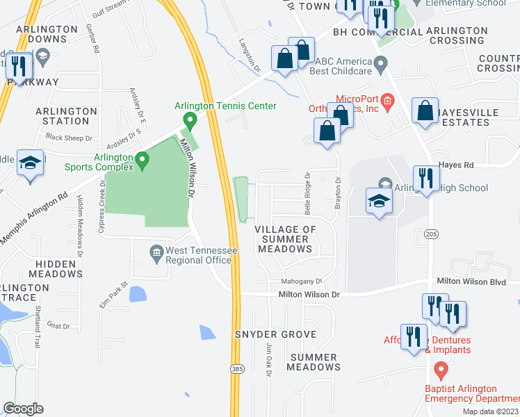 map of restaurants, bars, coffee shops, grocery stores, and more near 5456 Milton Ridge Drive in Arlington