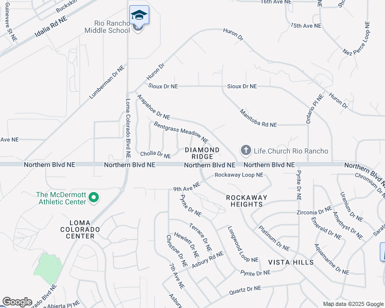 map of restaurants, bars, coffee shops, grocery stores, and more near 4216 Cholla Drive Northeast in Rio Rancho