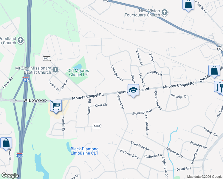 map of restaurants, bars, coffee shops, grocery stores, and more near in Charlotte