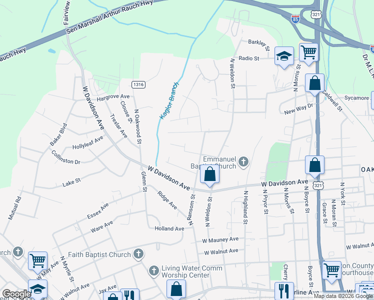 map of restaurants, bars, coffee shops, grocery stores, and more near 1018 Cleveland Avenue in Gastonia