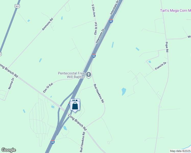 map of restaurants, bars, coffee shops, grocery stores, and more near 1203 Bud Hawkins Road in Dunn