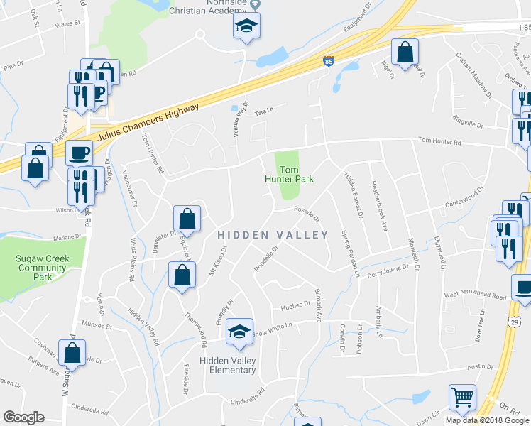 map of restaurants, bars, coffee shops, grocery stores, and more near 1301 Echo Glen Road in Charlotte