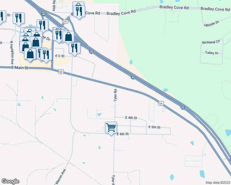 map of restaurants, bars, coffee shops, grocery stores, and more near 104 Tyler Road in Russellville