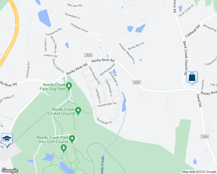 map of restaurants, bars, coffee shops, grocery stores, and more near 3622 Charterhall Lane in Charlotte