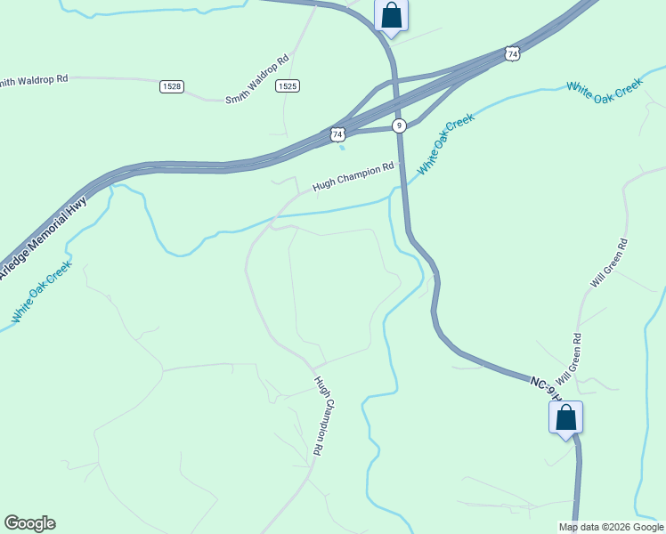 map of restaurants, bars, coffee shops, grocery stores, and more near 411 Hugh Champion Road in Tryon