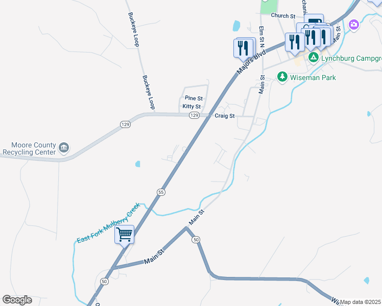 map of restaurants, bars, coffee shops, grocery stores, and more near 831 Fayetteville Highway in Lynchburg