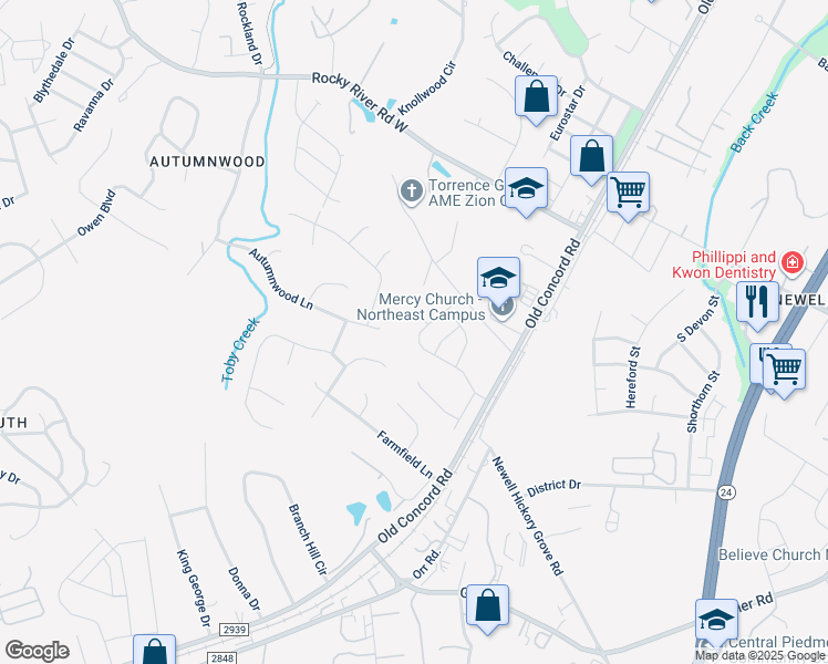 map of restaurants, bars, coffee shops, grocery stores, and more near 1501 State Road 2842 in Charlotte