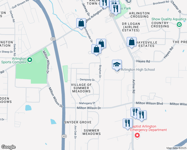 map of restaurants, bars, coffee shops, grocery stores, and more near 11659 Brayton Cove in Arlington