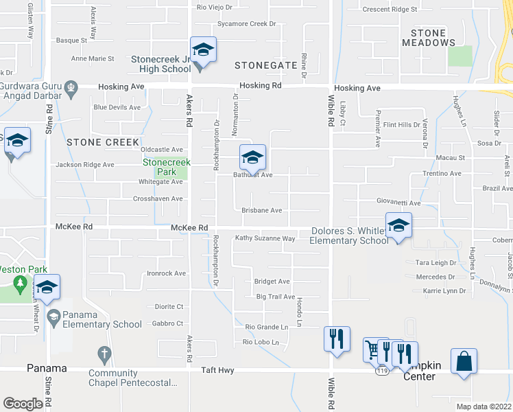 map of restaurants, bars, coffee shops, grocery stores, and more near 8710 Dalby Court in Bakersfield