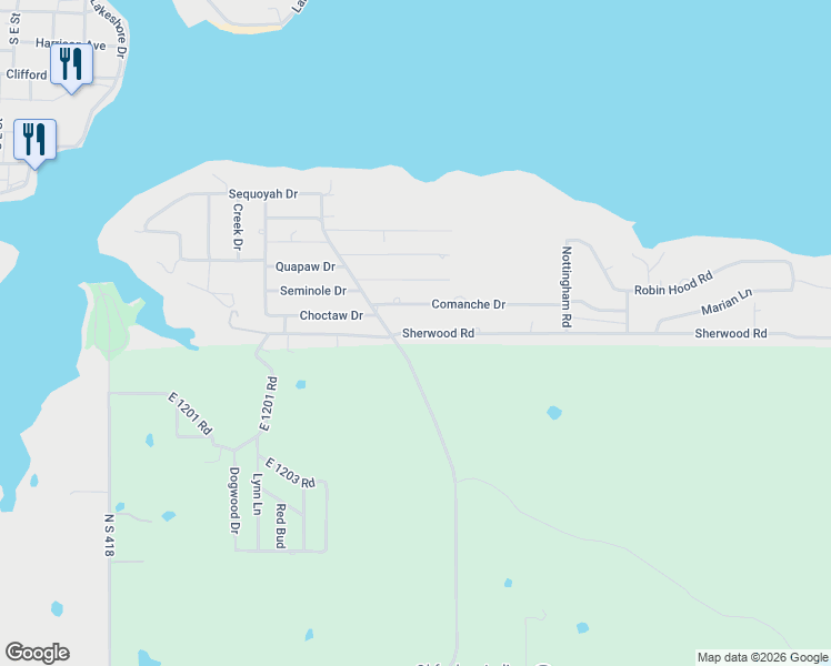 map of restaurants, bars, coffee shops, grocery stores, and more near 1334 Sherwood Road in Eufaula