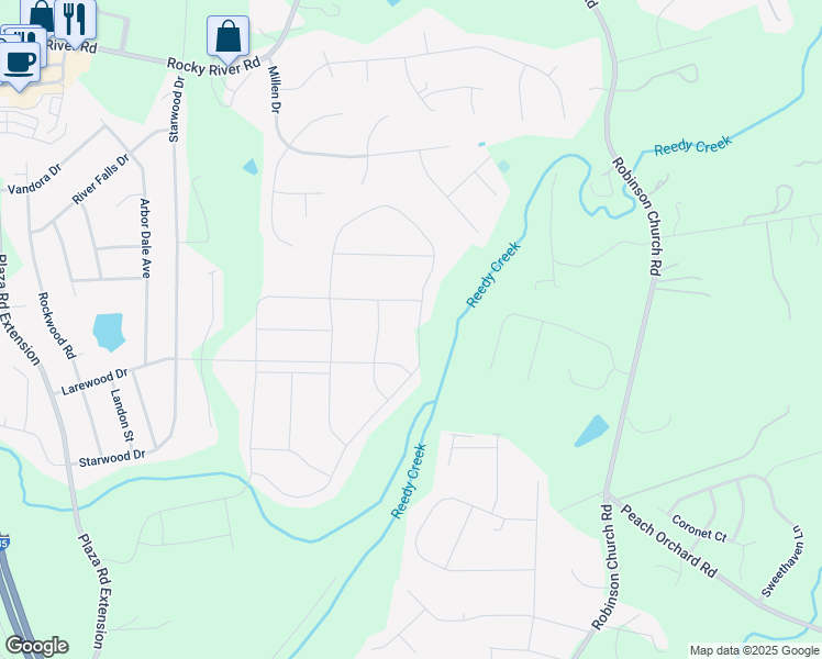 map of restaurants, bars, coffee shops, grocery stores, and more near 10254 Paper Birch Drive in Charlotte