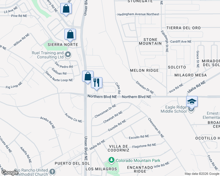 map of restaurants, bars, coffee shops, grocery stores, and more near 2136 Sagecrest Loop in Rio Rancho