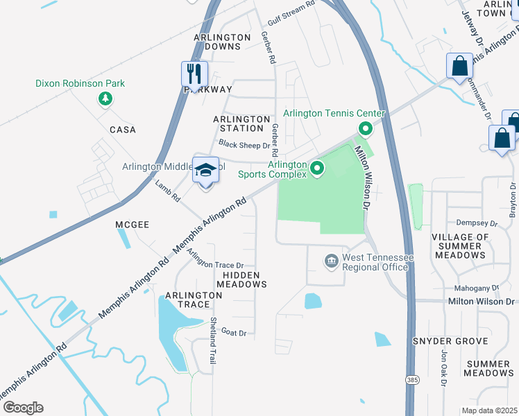 map of restaurants, bars, coffee shops, grocery stores, and more near 5474 Hidden Meadows Drive in Arlington