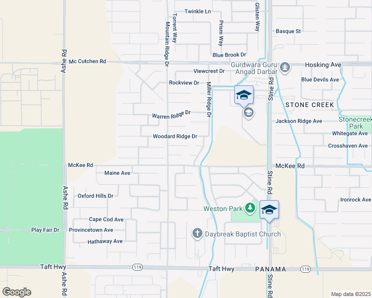 map of restaurants, bars, coffee shops, grocery stores, and more near 5511 Beacon Ridge Court in Bakersfield