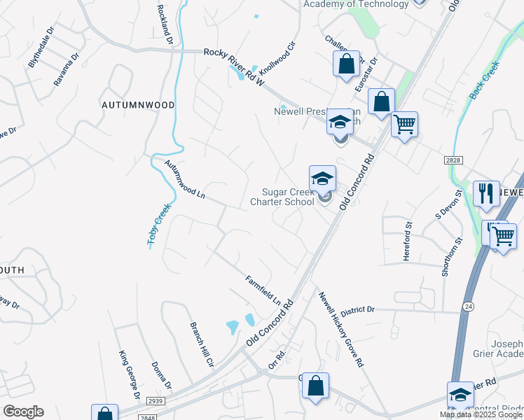 map of restaurants, bars, coffee shops, grocery stores, and more near 1501 State Road 2842 in Charlotte