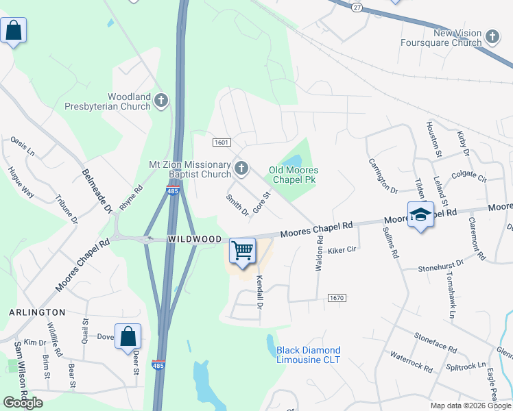 map of restaurants, bars, coffee shops, grocery stores, and more near in Charlotte