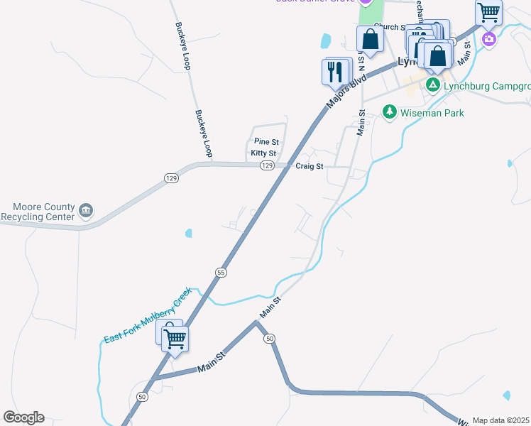 map of restaurants, bars, coffee shops, grocery stores, and more near 831 Fayetteville Highway in Lynchburg