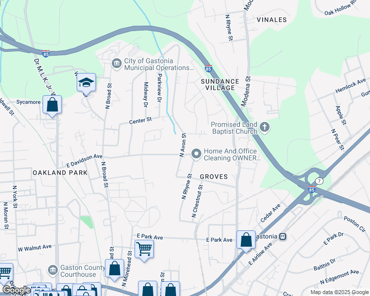 map of restaurants, bars, coffee shops, grocery stores, and more near 805 North Avon Street in Gastonia