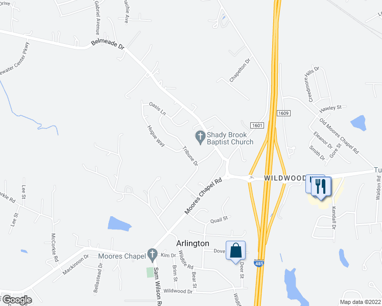 map of restaurants, bars, coffee shops, grocery stores, and more near 434 Tribune Drive in Charlotte