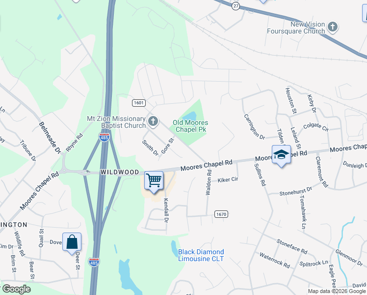 map of restaurants, bars, coffee shops, grocery stores, and more near in Charlotte