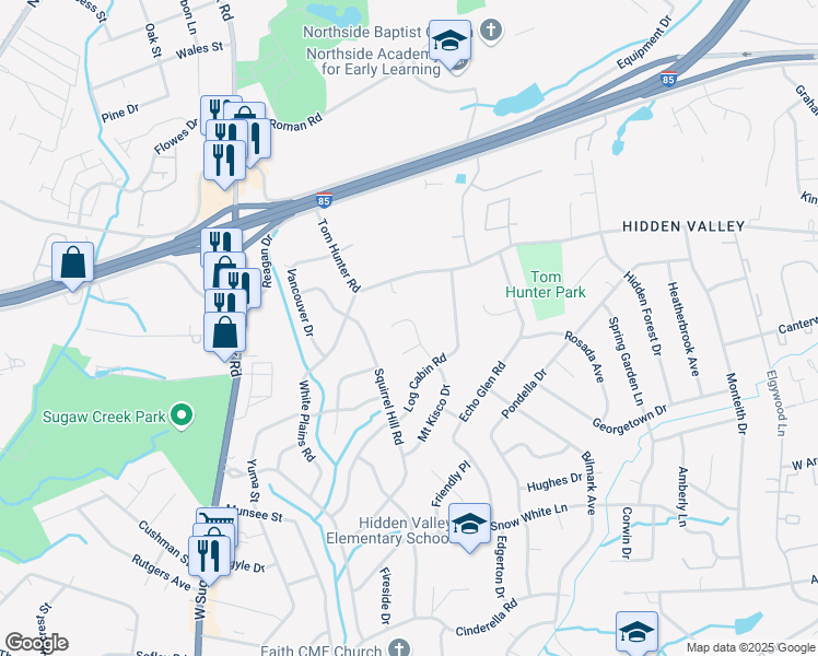map of restaurants, bars, coffee shops, grocery stores, and more near 1301 Mount Kisco Drive in Charlotte