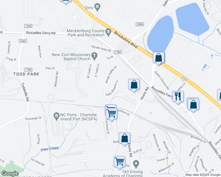 map of restaurants, bars, coffee shops, grocery stores, and more near 5418 Morning Breeze Lane in Charlotte