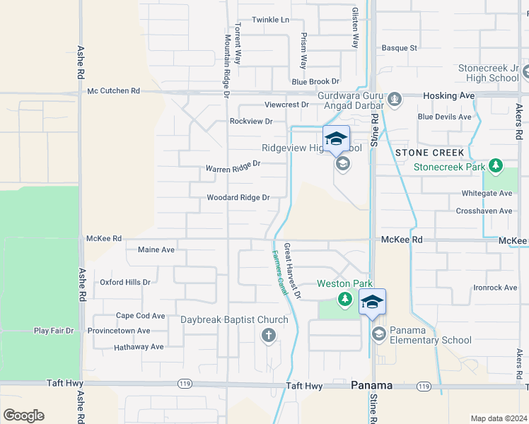 map of restaurants, bars, coffee shops, grocery stores, and more near 5511 Beacon Ridge Court in Bakersfield