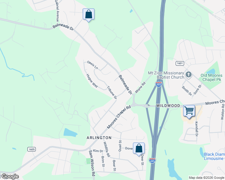 map of restaurants, bars, coffee shops, grocery stores, and more near 440 Tribune Drive in Charlotte