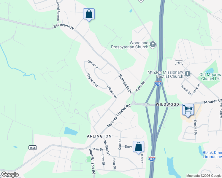 map of restaurants, bars, coffee shops, grocery stores, and more near 440 Tribune Drive in Charlotte