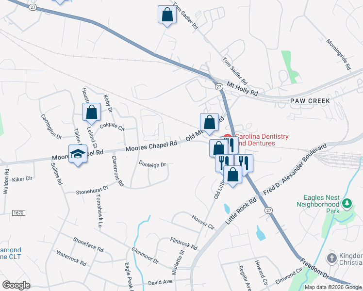 map of restaurants, bars, coffee shops, grocery stores, and more near 8209 Moores Chapel Road in Charlotte