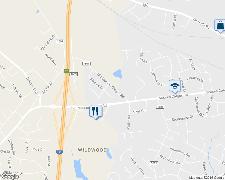 map of restaurants, bars, coffee shops, grocery stores, and more near 9223 Old Moores Chapel Road in Charlotte