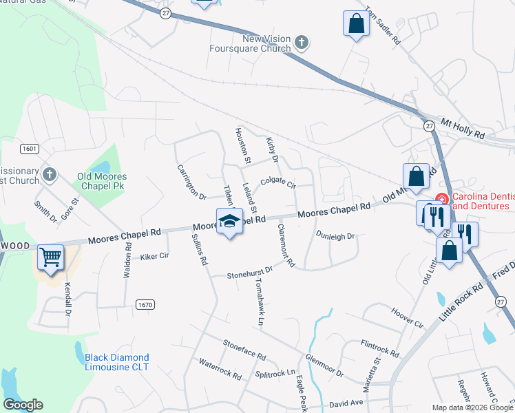 map of restaurants, bars, coffee shops, grocery stores, and more near 8600 Moores Chapel Road in Charlotte