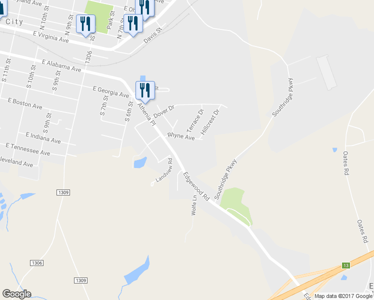 map of restaurants, bars, coffee shops, grocery stores, and more near 805 Edgewood Road in Bessemer City